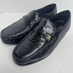 Florsheim Comfortech Mens 9.5 3E Black Leather Moc Toe Dressy Loafers Wide